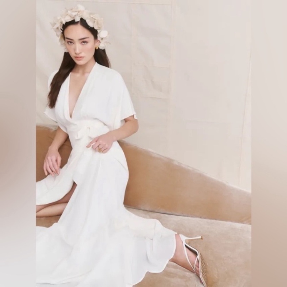 NWT Reformation Ivory White Winslow Wrap Maxi Bridal Wedding Dress size S - Picture 4 of 15